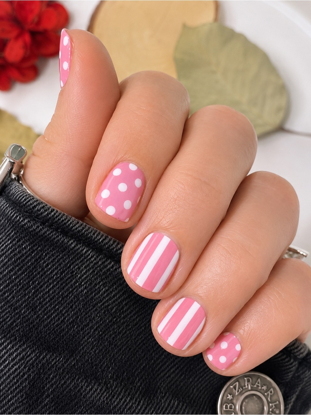 🎀 Pink Pop Party Nail Wraps | 16 Piece Set | Polka Dot & Stripe Design